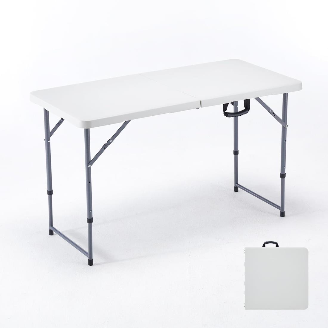 BOOSDEN 折りたたみテーブル 122x60x56.5/73cm 二段階高さ調節 アウトドア テーブル キャンプ ダイニングテーブル コンパクト 組立不要 食卓 リビングテーブル 作業テーブル 持ち運び 軽量 イベント用 室内/屋外 ホワイト