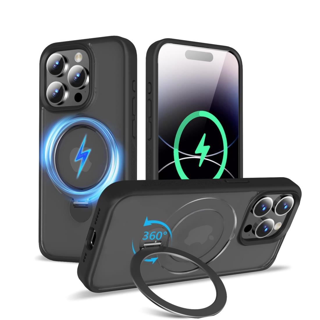 【2025新開発・定点360度回転スタンド】KWATUNG iPhone 14 Pro 用 ケース MagSafe対応 ワイヤレ ス充電対応 アイフォン14pro 用 ケース 隠し収納式スタンド 横縦両立 角度調整 iphone14プロ用ケース リング マグネット搭載 超強磁力 いphone14pro用 ケース 指紋防止 滑り止め