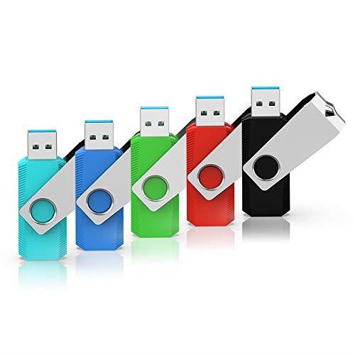 RAOYI USBメモリ64GB USB3.0 超高速データ転送 フラッシュドライブ 5個セット 読取り最大120MB/s 回転式 カラフル（青緑赤黒水色） ストラップホール付き｜プライムプラス　店