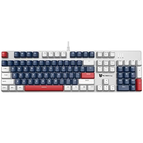 Merdia メカニカル式ゲーミングキーボード 全104キーボード 有線 USB有線キーボード LEDバックライト付き (赤軸-青白赤)