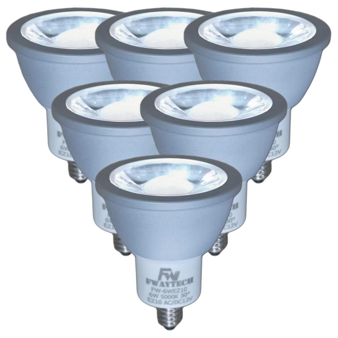 FWAYTECH LED ez10口金 12V 6W ハロゲン電球LED 昼白色5000ケルビン ダクトレール用LEDスポットライト ダイクロハロゲン50W～60W相当 密閉器具対応 (昼白色相当(5000K), 6W EZ10口金 30度(6個))