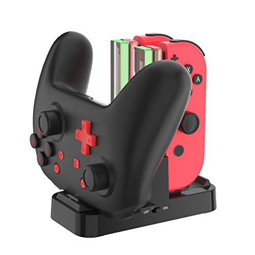 【送料無料】ジョイコン Joy-Con Pro コントローラー 充電 スタンド Nintendo Switch用 3WAY充電可能 KINGTOP ニンテンドー スイッチ プローコントローラー 充電ホルダー チャージャー 充電指示LED付き 日本語説明書付き画像