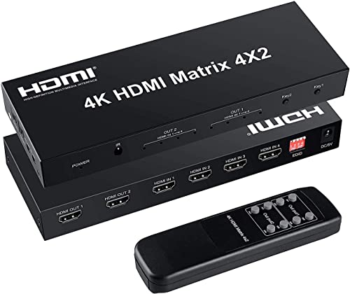 【貨物輸送無料】FERRISA 4K HDMI 行列 セレクター 4インプット2最終生産物 音吐引きはなす器（光デジタル・オーディオ引きはなす）HDMI スイッチャー スプリッター EDID 4K x 2K 3D 1080P相応う 手動うつり変わり 遠隔操作付き添い人 なおなお書き5 なおなお書き3/4 Fire TV Apple TV ヴィデオディスク Blu-ray Player用