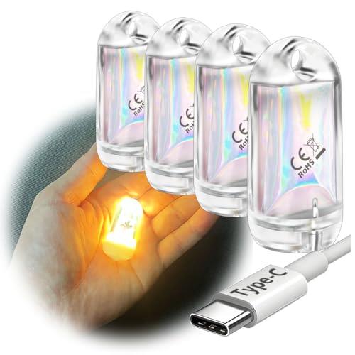 DOKEEP 超ミニ LEDライト 4個セット 超軽量 11g USB-C充電式 EDC 高輝度 ミニ 懐中電灯 ポケットライト 防水 ミニ投光器 点灯3~50時間 (電球色)
