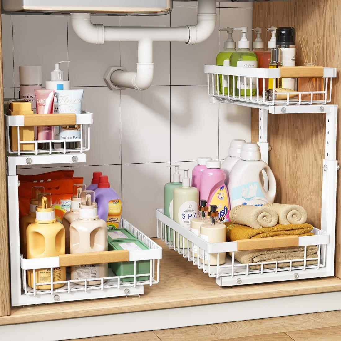 楽天市場】HASONA シンク下 収納 スライド式 キッチン収納 L字型