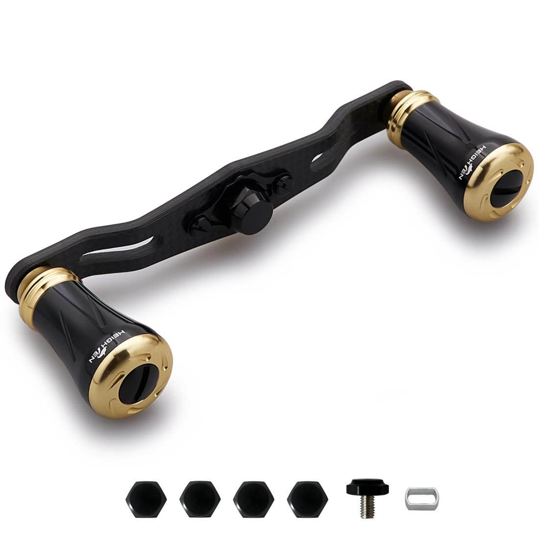 HEIGHTEN 85/95mm リール ハンドル 1.5K炭素布 カーボン シマノ(SHIMANO) ダイワ(DAIWA) アブ(Abu) 通用 ベイトリール 用 Pillar Series (ブラック＆ゴールド, V2.0-85mm) (994)