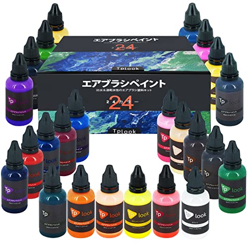 【送料無料】Tplookエアブラシ塗料24色アクリルエアブラシ塗料セット（30 ml / 1オンス）不透明＆ネオンカラーの希釈は、プラスチックモデルセラミックキャンバス紙のための水ベースの防水クイック乾燥を必要としない希釈 (24色)