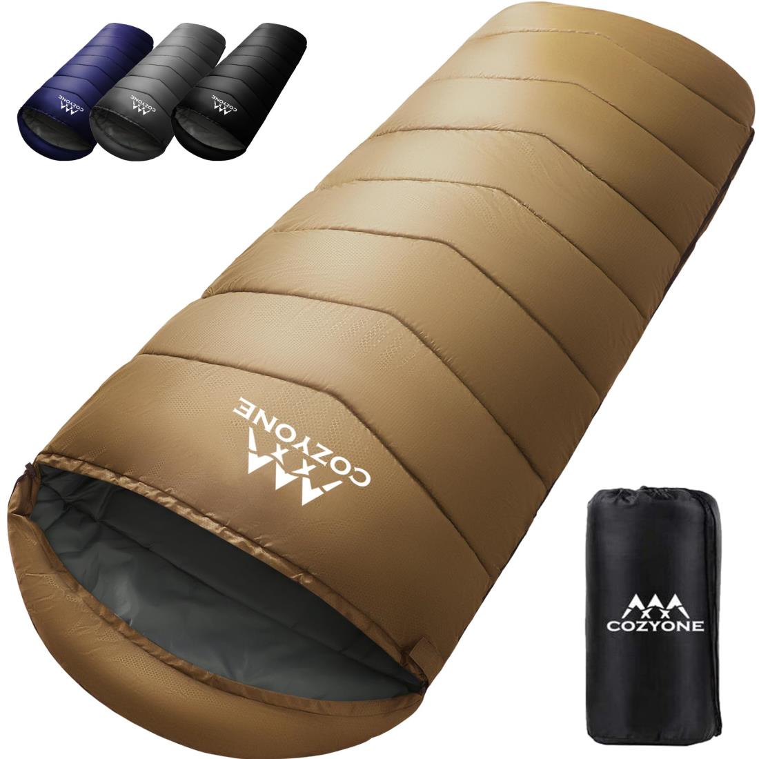 Cozyone 寝袋 シュラフ 封筒型 保温 耐寒 軽量 防水 コンパクト 軽量 アウトドア キャンプ 防災用 車中泊 登山 防災用 避難用 快適温度 丸洗い可能 春夏秋冬の使用可能 収納パック付 （キャメル 1.4kg）
