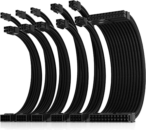 【送料無料】AsiaHorse 更新 16AWG PC電源 延長ケーブル、GPU/CPU 用 PC スリーブケーブル キット、電源コンピュータ ケーブル延長ケーブル コーム付き、24PIN/(6+2) PIN/(4+4)PIN ケーブル管理、30CM、ブラック