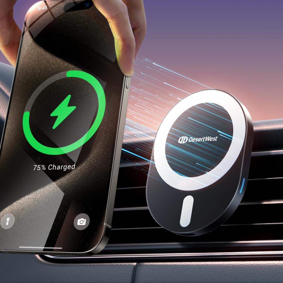 【2024アップグレード・発熱抑制】 DesertWest マグセーフ 車載 【超?磁力＆15W急速充電 】magsafe対応 車載 車 スマホスタンド スマホホルダー 車 マグネット ワイヤレス充電器 iPhone 充電器/iPhone同源素材/日本説明書付き/Android Qi 機種 / iPhone15 /14/13/12シリーズ