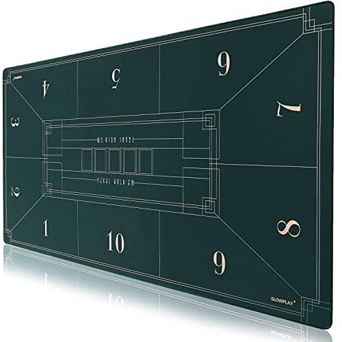 SLOWPLAY Nash ポーカーマット テキサスホールデム 180x90cm｜アール・デコ調プリント ポータブルプレイマット 縁取り グリーン 滑らかな手触り あふれるキャリケーバッグ付き