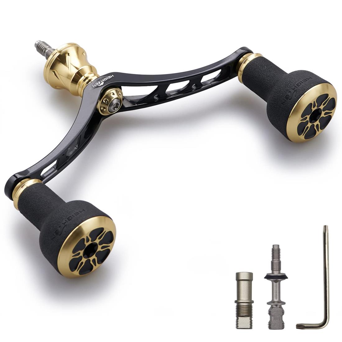HEIGHTEN 98mm リール ハンドル シマノ(SHIMANO) ダイワ(DAIWA) 通用 スピニングリール 用 TPE Series (ブラック＆ゴールド) (482)