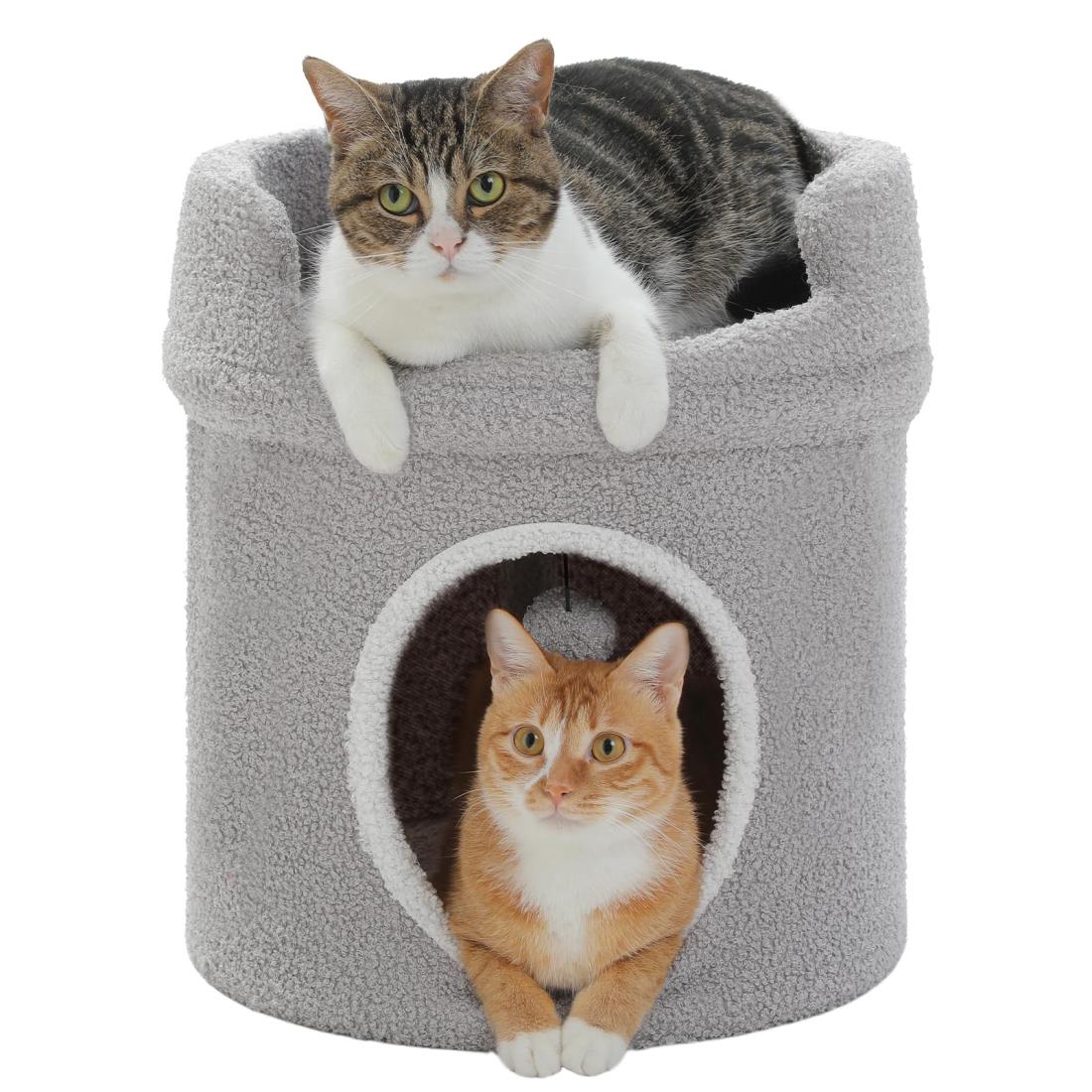 PAWZ Road 猫 ハウス ペットハウス 猫ベッド 屋根付き キャットタワー オシャレ ペット階段 小型犬 猫ちぐら オオガタネコヨウ 猫ドーム 猫ハウス 室内 家 小屋 隠れ家 低い 猫タワー ミニ 座れるキャットハウス 猫 テント 夏 人気 シニア - 高さ40cm Mサイズ 1階 グレー