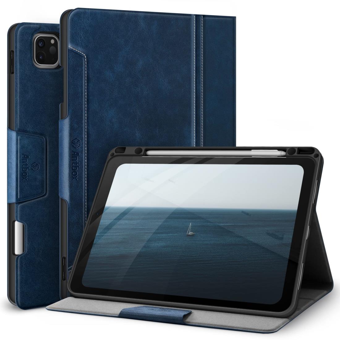 Antbox iPad Pro 12.9 第6世代 ケース 2022 iPad 12.9 第5/4/3世代(2021/2020/2018) 兼用ケース Apple Pencil 2 収納/ペアリングとワイ ヤレス充電対応 ひび割れ防止 高級ソフトPUレザー iPad Pro 12.9インチ カバー オートスリープ＆スタンド機能付き (青)
