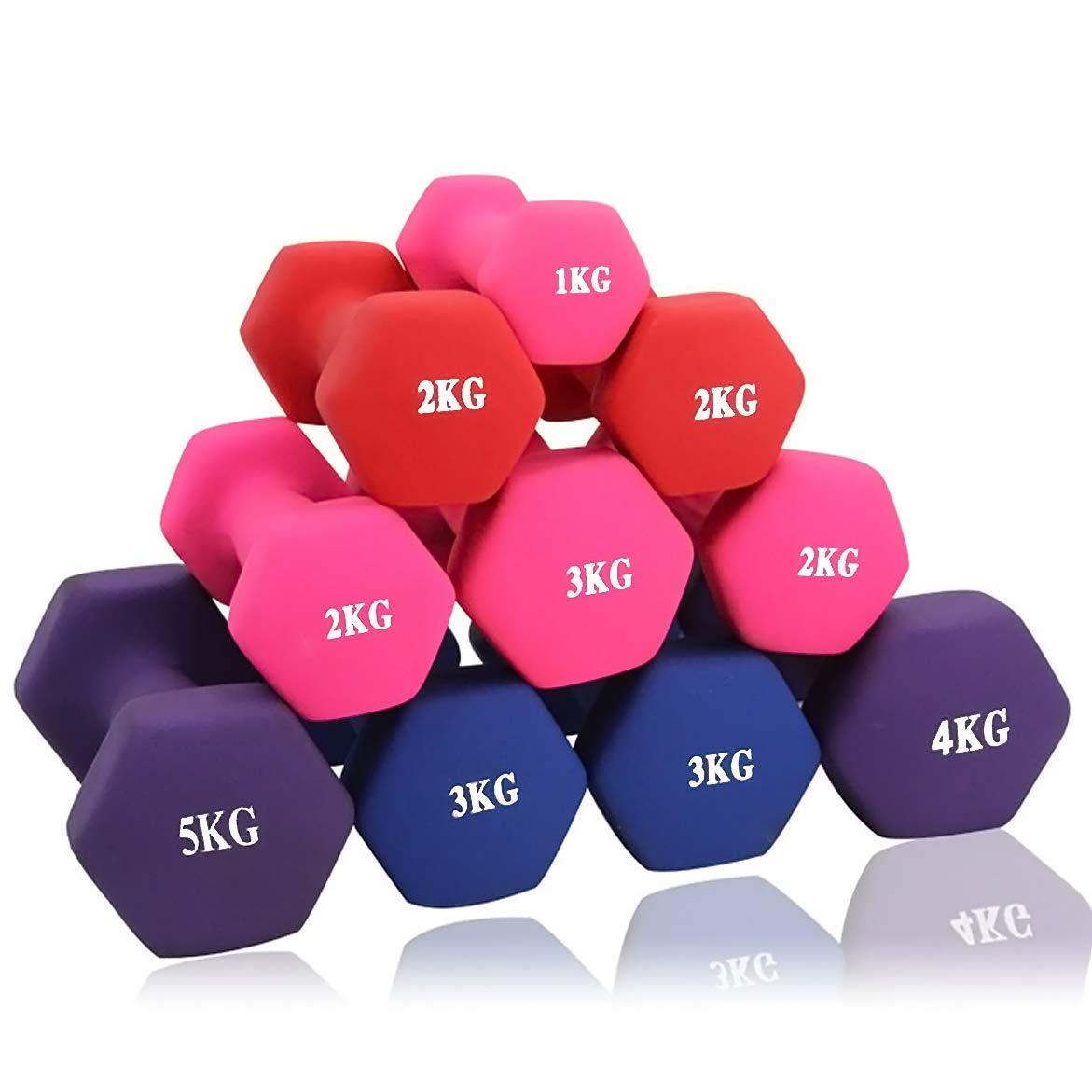 MOJEER ダンベル【2個セット1kg 2kg 3kg 4kg 5kg 6kg 8kg10kg】【 選べる4色】 筋トレ ダイエット 鉄アレイ ソフトコーティング (5kg×2/blue)