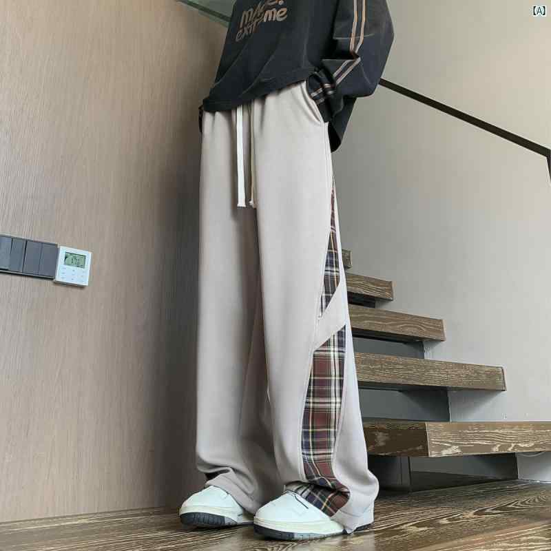 メンズ　ファッション　コーデ　秋　冬コーデ メンズパンツ 春秋新 アメリカン レトロ チェック柄 スプライシング ストレート カジュアル スポーツ スウェットパンツ