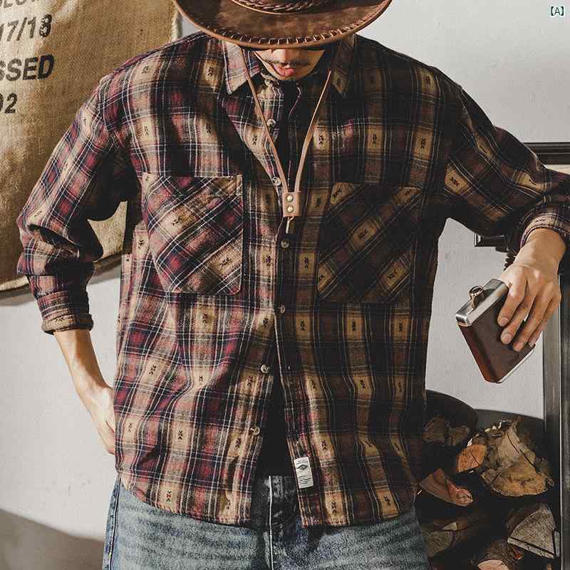 メンズ　カジュアル　男性　オシャレ 秋 アメリカン レトロ クラシック チェック柄 長袖 シャツ 男性用 春 コットン カジュアル ジャケット