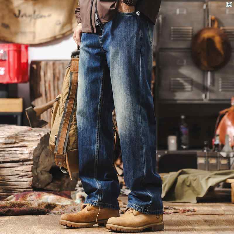 メンズファッション　コーデ　　クール　海外風 アメリカン レトロ ヘビーデューティ ベルベット ジーンズ メンズ 秋冬 ストレート メンズカジュアル パンツ