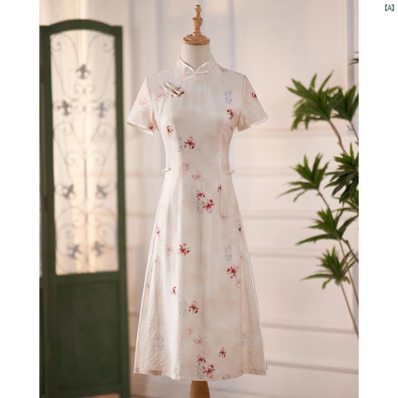 ドレス　チャイナドレス　オシャレ　綺麗　上品　コーデ　大歳　コスプレ Aodai チャイナ ドレス 夏 中華風 若々しい ガールズ ハイエンド レッド 花柄