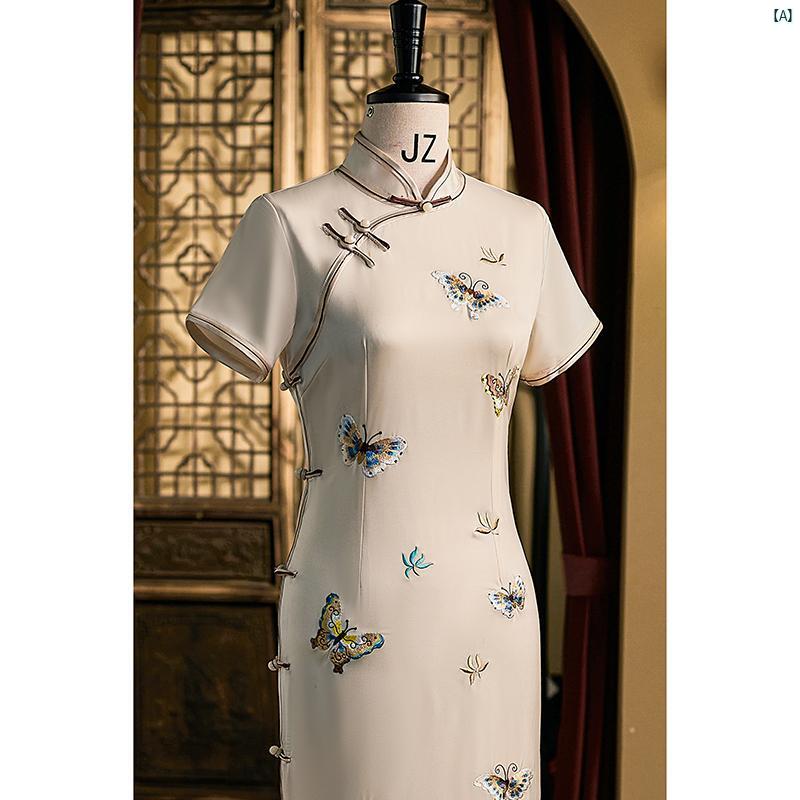 ドレス　チャイナドレス　オシャレ　綺麗　上品　コーデ　大歳　コスプレ ホワイト チャイナ ドレス スカート新 レディース 夏 中華風 若々しい ハイエンド 刺繍 ロング 13,460円