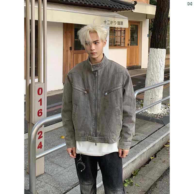 メンズ　ファッション　コーデ　秋　冬コーデ アメリカン レトロ ショート ハリントン ジャケット メンズ 春秋 作業着 クリーン フィット ハイエンド 野球 ユニフォーム