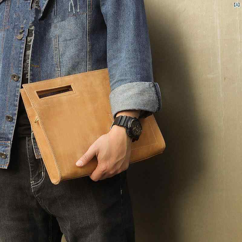 メンズ　コーデ　ファッション レザー ニュー ドキュメント バッグ レトロ 牛革 タブレット シンプル クラッチバッグ大容量 クロス ボディバッグ 革