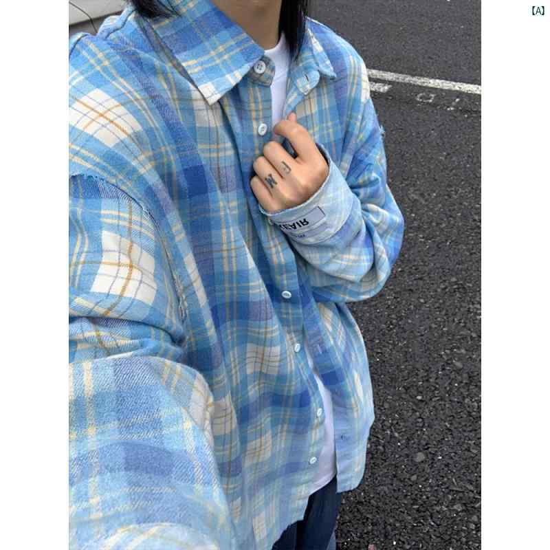 メンズ　ファッション　コーデ　秋　冬コーデ ブルー チェック柄 シャツ ジャケット メンズ 春秋 アメリカン 長袖 ハイエンド クリーン フィットチェック柄
