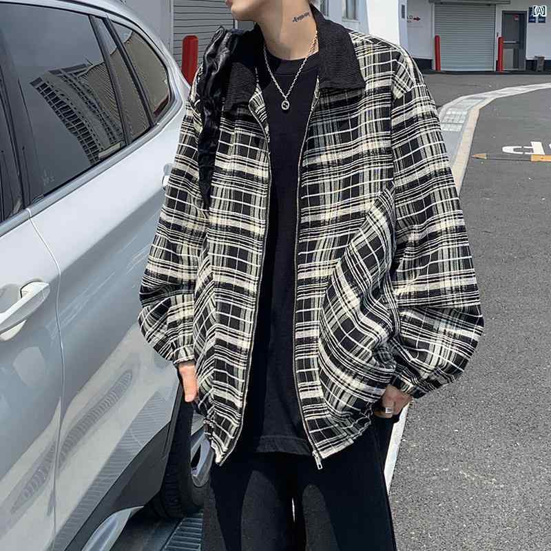 メンズ　ファッション　コーデ　秋　冬コーデ アメリカン レトロ チェック柄 ジャケット 男性用 春秋 新 カジュアル ハイエンド