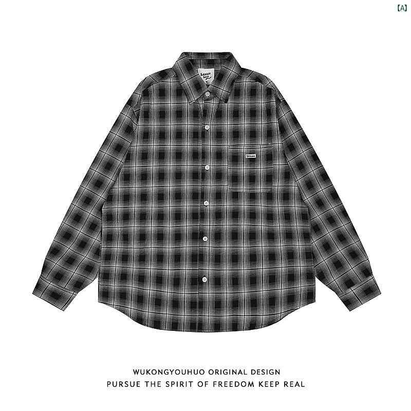 メンズ　コーデ　ファッション　春　秋　夏 Wukong アメリカン レトロ チェック柄 長袖 シャツ メンズレディース ヴィンテージ カジュアル カップル
