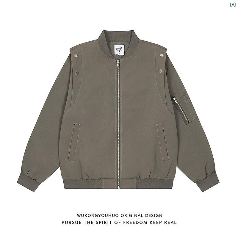 メンズ　コーデ　ファッション　春　秋　夏 Wukong メンズレディース 春秋 レトロ アメリカン ボン バー ジャケット ストリートたり 野球 ユニフォーム