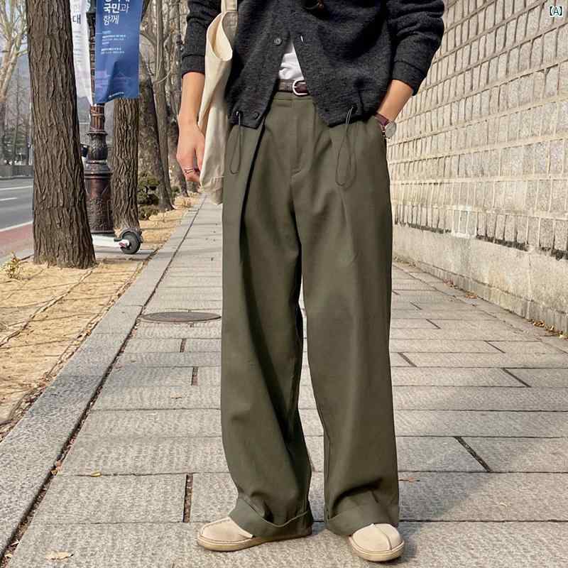 メンズ　コーデ　ファッション　春　秋　夏 Bishe 春 新 コットン カジュアル パンツ 韓国 快適 抗しわ フロアレングス アーミーグリーン 男性用