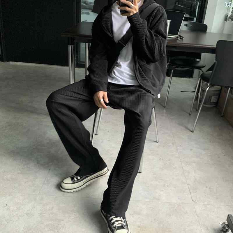 メンズ　コーデ　ファッション　春　秋　夏 Bishe カジュアル メンズ パンツ ドレープ コーデュロイ ストレート ブラック 床 拭き ハイエンド 抗 シワ ハイウエスト