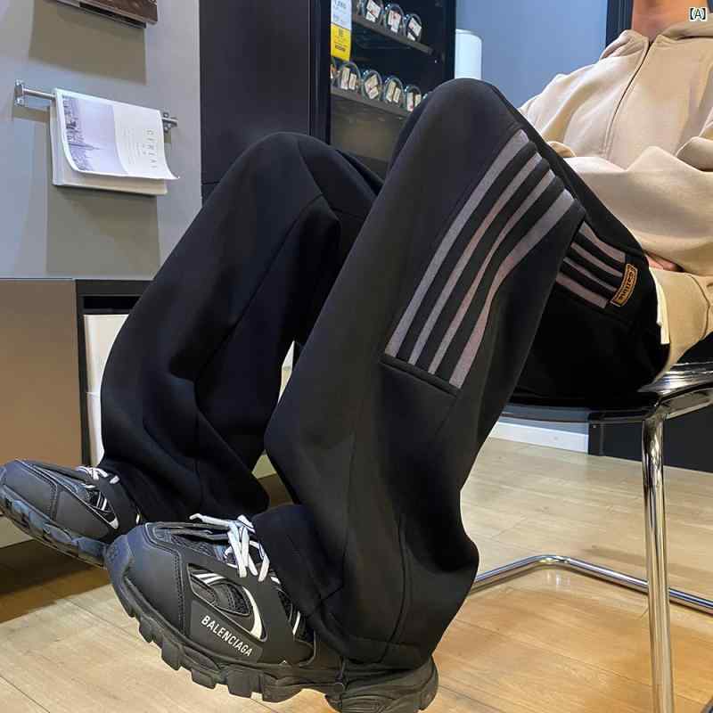 メンズ　ファッション　コーデ　秋　冬コーデ ストライプ パッチワーク パンツ 男性 春秋 厚手 スポーツ スウェットパンツ ストレート カジュアル ズボン