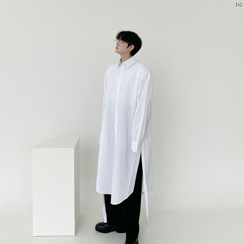 メンズ　コーデ　ファッション　春　秋　夏 Bishe 秋 メンズシャツ ミドル丈 膝丈 韓国 ハイエンド トップス 7,894円