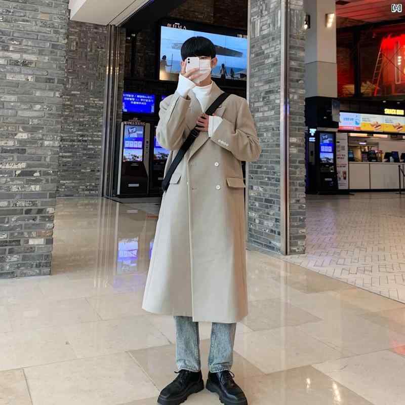 メンズ コーデ 流行り物 春 秋 夏 Bishe 秋冬 オフ 白いこと 厚地の外套 韓国 ハイエンド ダブル乳ぶさ 心地よい エクストラ ロング