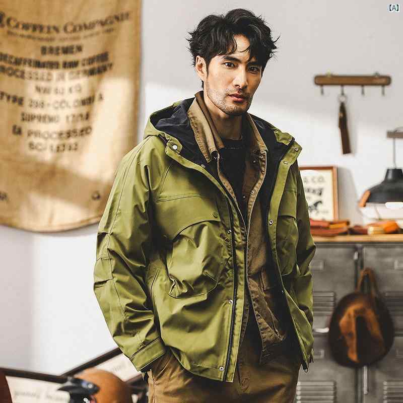 メンズ　カジュアル　男性　オシャレ アメリカン マウンテン アウトドア ワークジャケット 春秋 カジュアル フード付き ジャケット 秋