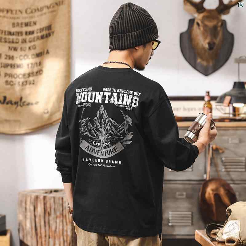 メンズ　コーデ　ファッション　メンズファッション　オシャレ　海外風 Jereno ヘビーウェイト コットン ロングスリーブ Tシャツ 2025 春新 アメリカン レトロ フィット トップス