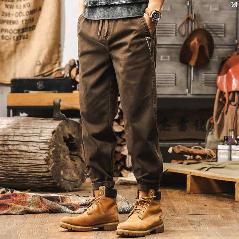 メンズ　カジュアル　男性　オシャレ 秋 男性用 アメリカン レトロ ヘビーウェイト カーゴパンツ ストレート カジュアル パンツ
