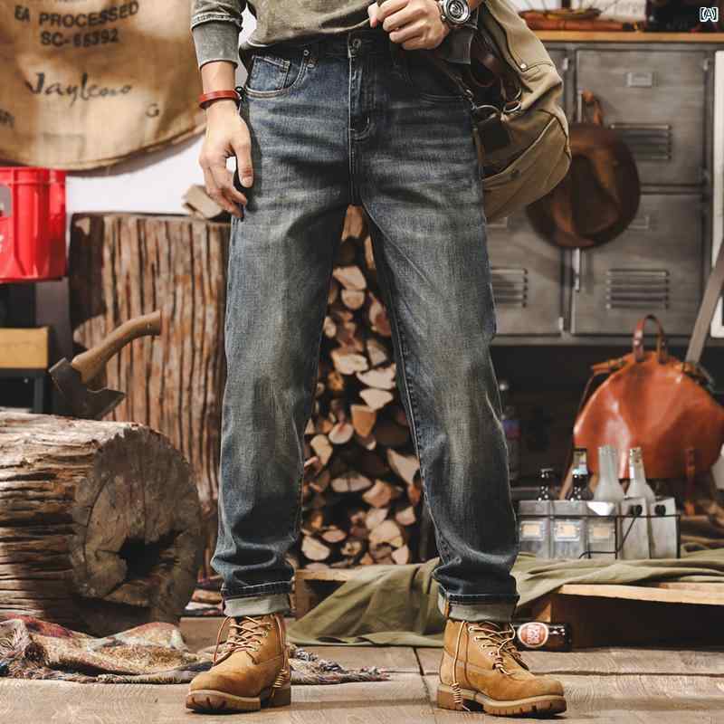 メンズ コーデ 流行り物 メンズ流行り物 オシャレ 外国で風 アメリカン レトロ ブーツ とり捨てる デニム 2025 春 ウォッシュ 製造 不都合 直線コース 心地よい ズボン下 メンズファッション-ズボン・パンツ