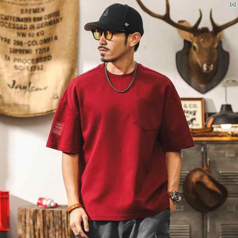 メンズ　コーデ　ファッション　メンズファッション　オシャレ　海外風 アメリカン レトロ 300 g ヘビーウェイト 半袖 Tシャツ サマー レッド 2025新 フィット 大きめ サイズ トップス