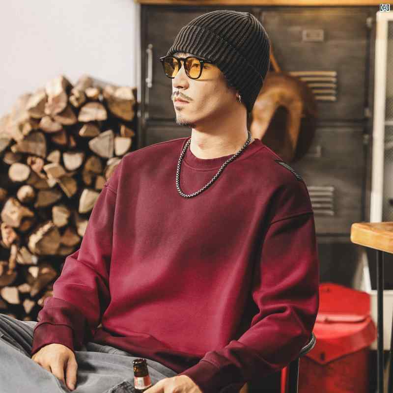 メンズ　コーデ　ファッション　メンズファッション　オシャレ　海外風 アメリカン レトロ 3 g ヘビーウェイト スウェットシャツ 2025 春秋 アンカー レッド ダーティー ウォッシュ 加工 トップ