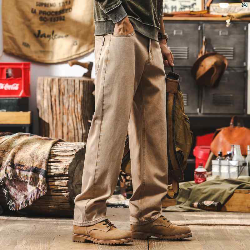 メンズ コーデ ファッション メンズファッション オシャレ 海外風 Merlad レトロ カーキ ジーンズ 2025 ニュー アメリカン カーゴパンツ ストレート レッグ カジュアル ロング パンツ