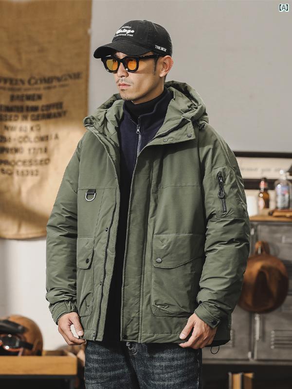 標準 90 ダック ダウン ダウン ジャケット 男性 冬 屋外 機能的 作業着 ジャケット 暖かい 厚手 ある フード付き ジャケット
