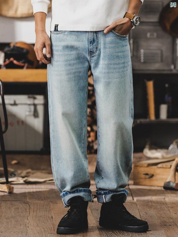 メンズ　コーデ　ファッション　メンズファッション　オシャレ　海外風 グリーン 環境 優しい 電 解 ジーンズ 男性用 ストレート ファッション アメリカン クラシック カジュアル ワイド レッグ パンツ