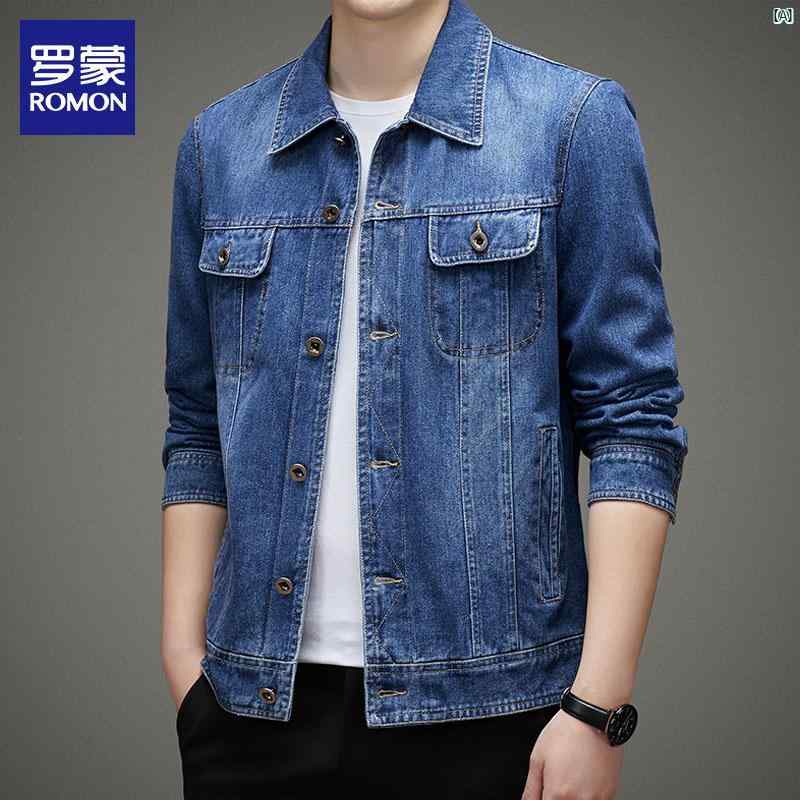 メンズ 流行り物 コーデ 秋冬コーデ ロモン ジーンズ上衣 秋 アメリカン レトロ とっ始め 心地好い 細工物御召しもの 上衣