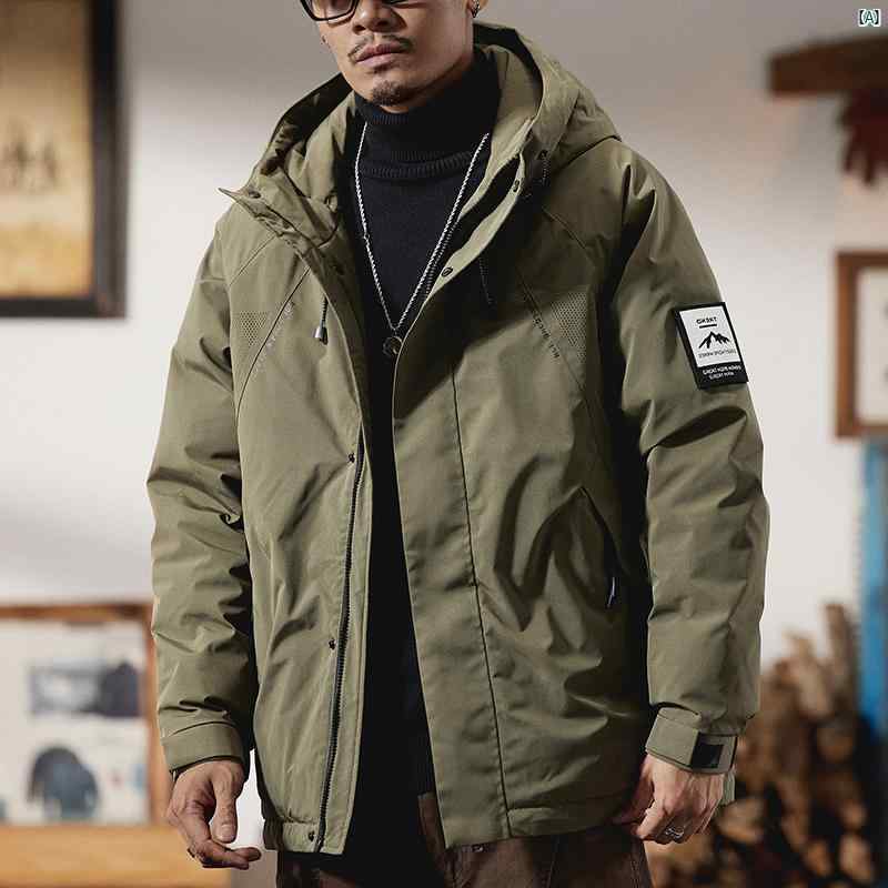 メンズ　冬　メンズファッション　ウィンター　冬コーデ 90 ダック ダウン ジャケット メンズ 冬 厚手 暖かい アメリカン アウトドア 登山 フード付き 作業着 ジャケット