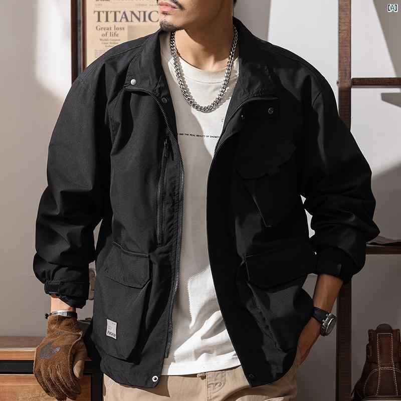 男性用 ハイエンド カジュアル ジャケット 春 ファッション アメリカン レトロ スタンドカラー 作業着 フライト トップス 秋