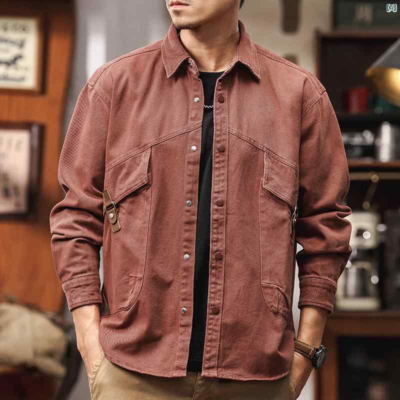 メンズ　コーデ　ファッション　オシャレ　海外風 アメリカン ヘビーウェイト シャツ ジャケット 2025 春 カジュアル レトロ 大きい ポケット ワークウェア