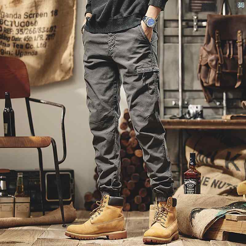 メンズ　ファッション　コーデ　男性　オシャレ 秋 男性用 アメリカン ヘビーウェイト カジュアル パンツ スリムフィット コットン レトロ ワークウェア