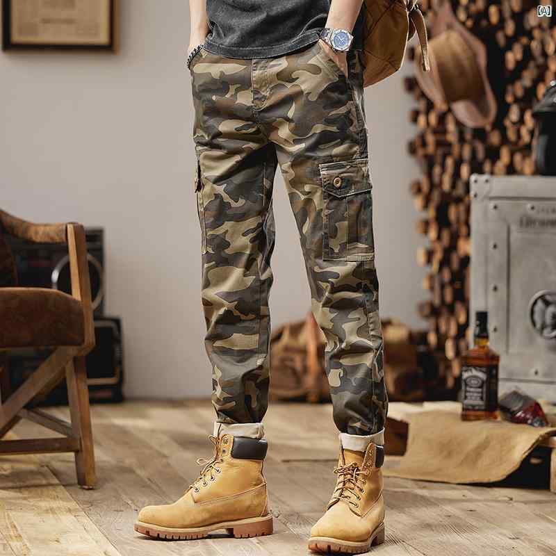 メンズ　ファッション　コーデ　男性　オシャレ 迷彩 オーバー オール 夏 薄手 アメリカン ストレート パンツ レトロ マルチ ポケット カジュアル 小柄 足